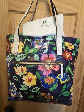 kate spade Navy Floral Tote with White Handlesand Storybook Lining